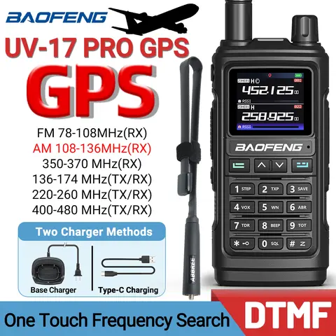 Baofeng UV 17 PRO GPS 에어 밴드 워키 토키 999CH 무선 복사 주파수 NOAA 6 밴드 아마추어 햄 사냥 용 양방향 라디오