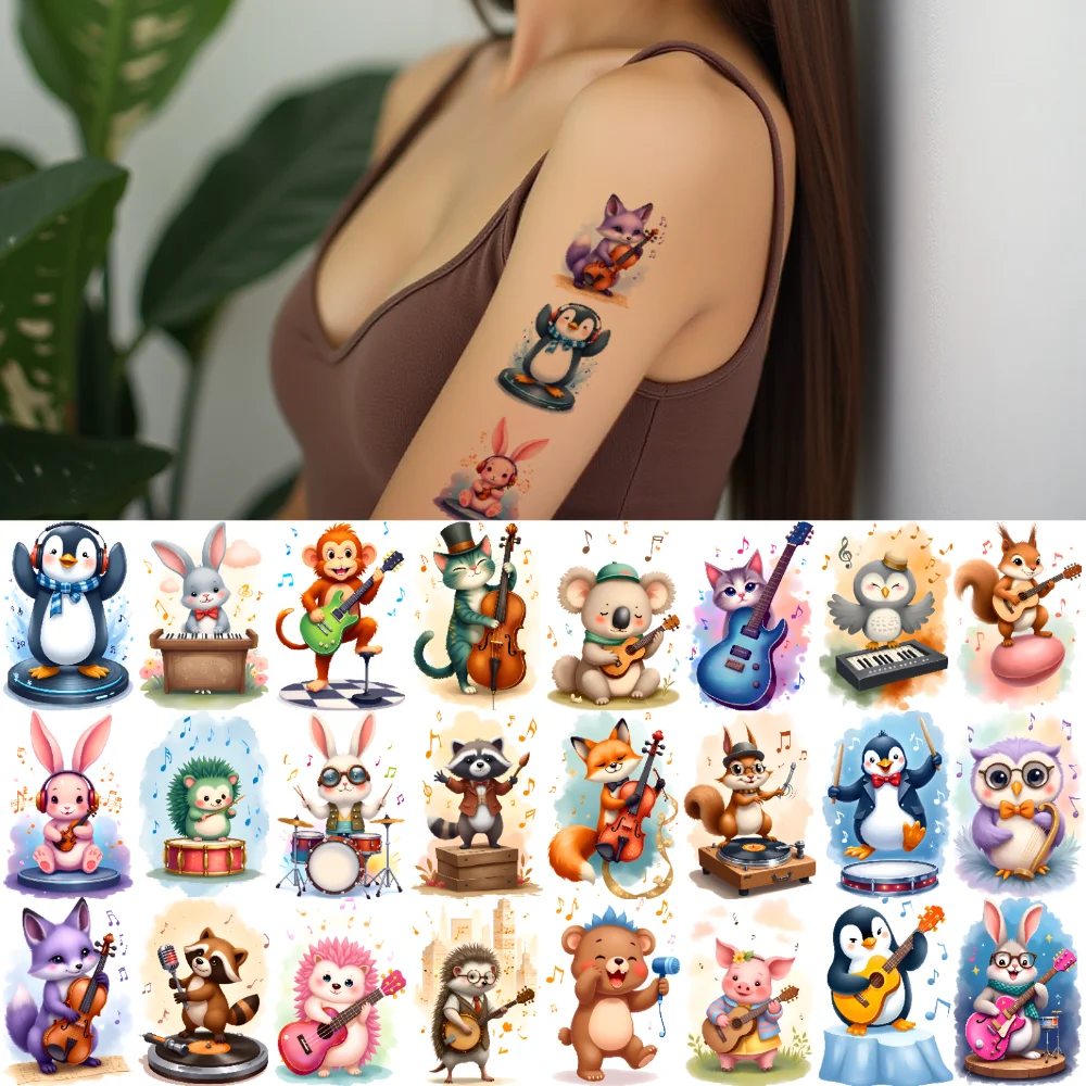 

63pcs Temporary Tattoo Animal Stickers Temporary Tattoo Stickers Musical Instruments Waterproof Long-lasting Body Stickers For