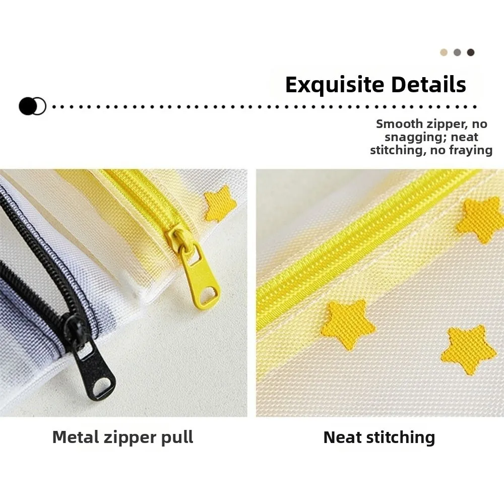 New Transparent Mesh Pen Bag Star Print Zipper Makeup Brush Case Lightweight Portable Pencil Pouch Women