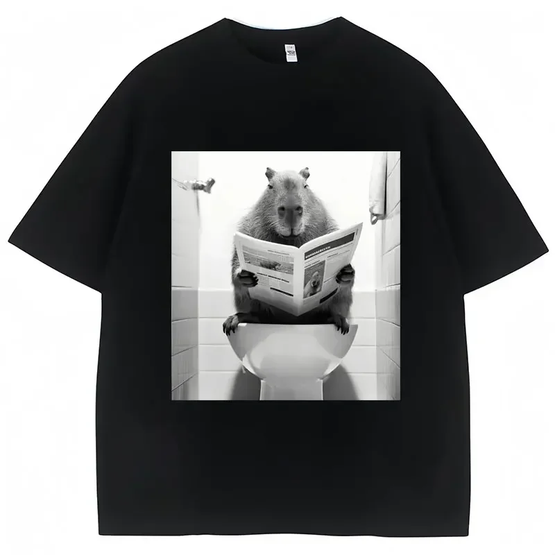 

Женские модные футболки больших размеров, повседневная уличная одежда большого размера с короткими рукавами, забавная футболка с изображением капибары для ванной комнаты