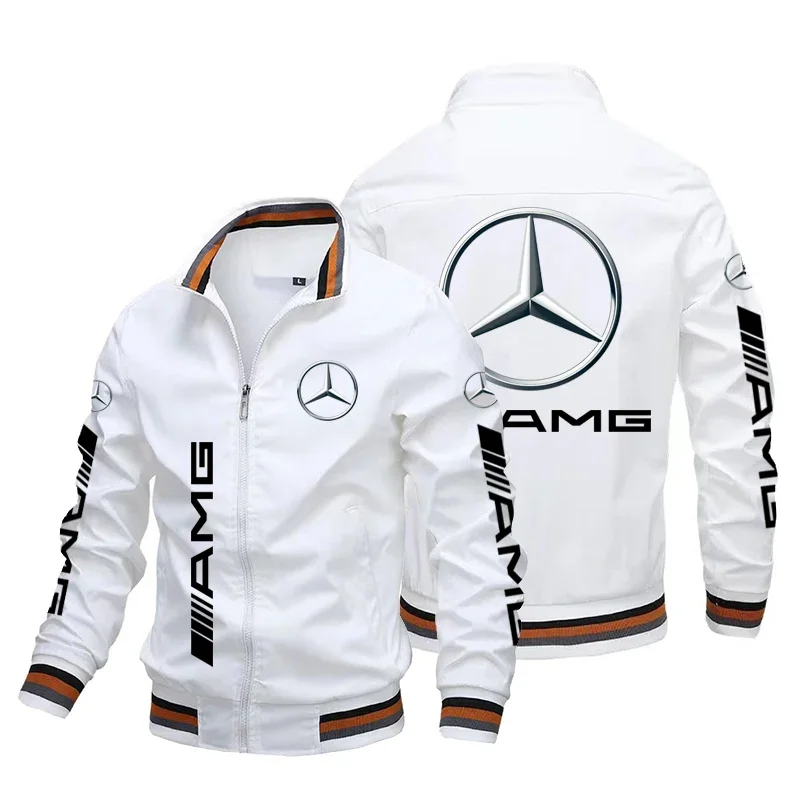 2024 New Trendy Mens Motorcycle Jacket Mercedes-Benz Logo Print Jacket Oversized Sport Biker Jacket Top Racing Team Men Clothing