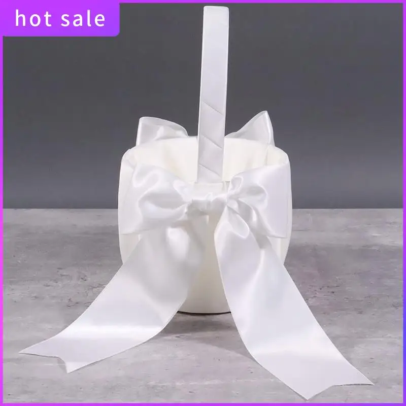 

LICG-2 Pack White Flower Girl Basket Wedding Basket For Flower Girls Cute Satin Flower Girl Basket