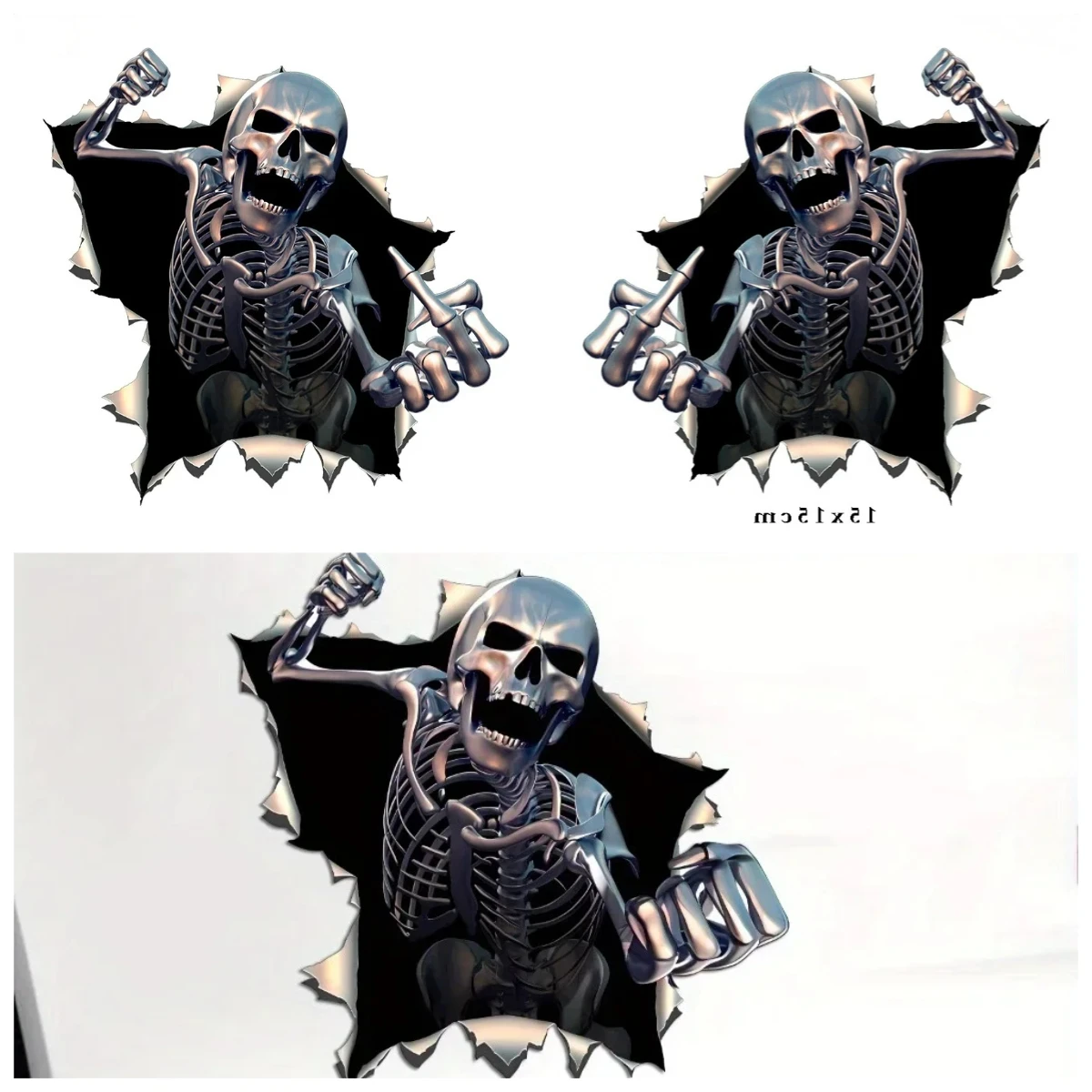 Car Sticker Creativity Metal Angry Skeleton Skull ,auto Motorcycle Waterproof Cover Scratches Funny Decals PVC,15x15cm