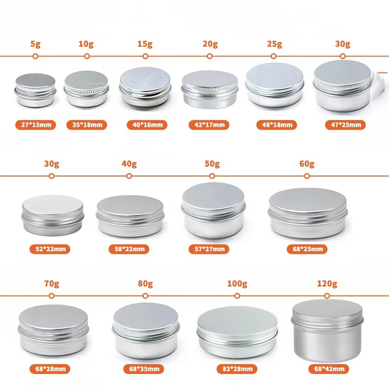 

50pcs/lot 5g 10g 15g 20g 30g 40g 50g Aluminum Jars 5ml 10ml 15ml 20ml 30ml 40g 50ml Empty Cosmetic Metal aluminum Tin Containers
