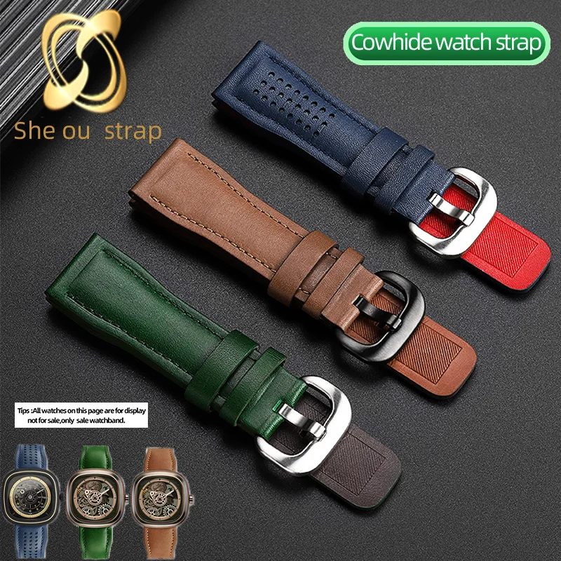 

Cowhide Watch Strap For SEVENFRIDAY T1 T2 T3 Series Watch Band 26mm Green Brown Blue Watch Bracelet