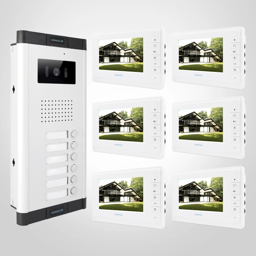 

7" TFT Video Doorphone Entry Call Intercom Doorbell with Lock Release Button for 6 Families