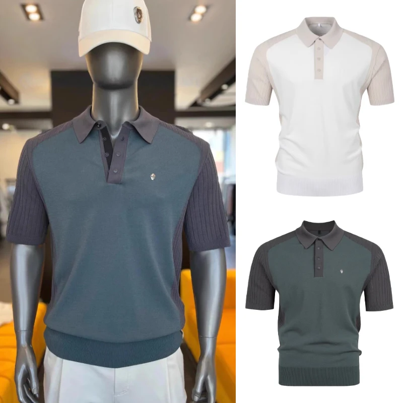 2025 Summer New Golf T Shirt Men's Collar Half Buckle Splicing Breathable And Comfortable Golf Polo Shirt Short Sleeve Top