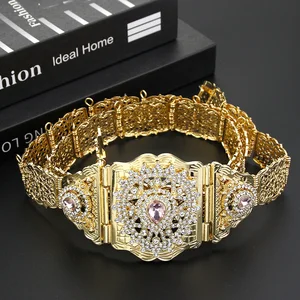 Sunspicem Chic Taps Craftan Belt für Frauen Gold Farbe Arabische Taille Aktueller Gürtel Kristall Braut Hochzeit Schmuck Korporal 8 Hauptverkaufsgold Hochzeitsgürtel - №1