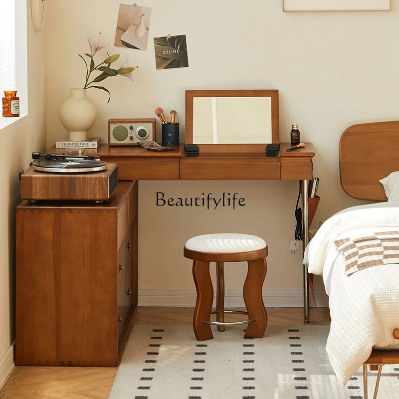 

yj9 Flip Mirror Wood Vanity Table Storage Outlet Folding Nordic Glass Corner Dressers Bedroom Organizer Coiffeuse Furniture Home