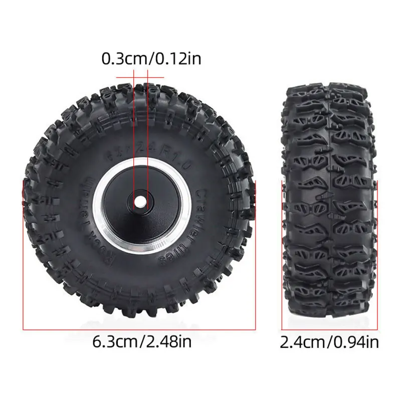 1.0 Inch Tires and Wheels Set for TRX4M SCX24 FMS FCX24 1/18 RC Crawler, 4pcs Pre-assembled Rubber Tires with Plastic Rims, Read