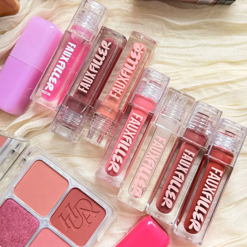 Hot Beauty 4‑Color Blush Palette Matte Shimmer Cheek Powder Faux Filler Plumping Lip Gloss Multi‑set Makeup Shades Cosmetic Gift