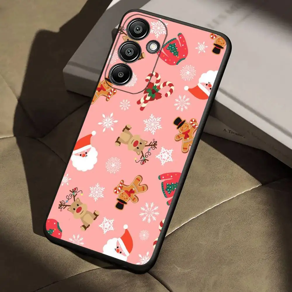 การ์ตูนต้นคริสต์มาสสโนว์แมนเคสโทรศัพท์สำหรับซัมซุง กาแล็คซี่ เอ 13,21 เอส,22,31,32,52,53,71,72,73,ปกสีดำนุ่ม