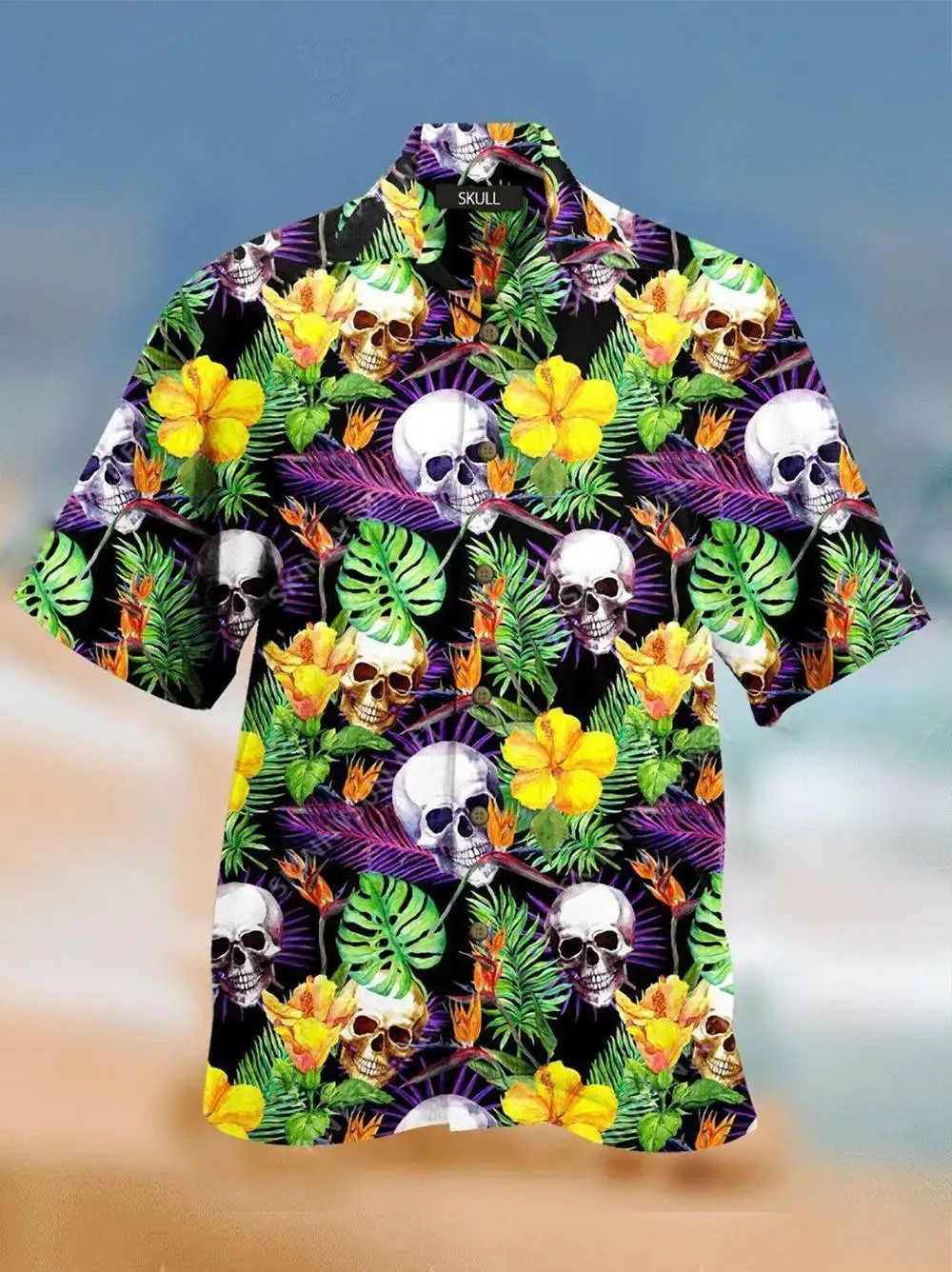 Brand New Hawaiian Men's Shirts Gorgeous Skeleton Painted Floral 3D Printed Hawaiian Beach Vacation USA Oversized Short Sleeves