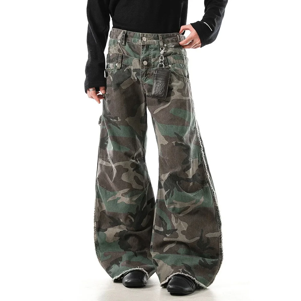 Camouflage Machete Pant Men Streetwear Hip Hop Loose Casual Wide Leg Baggy Cargo Pants Women Tassel Scimitar Trousers