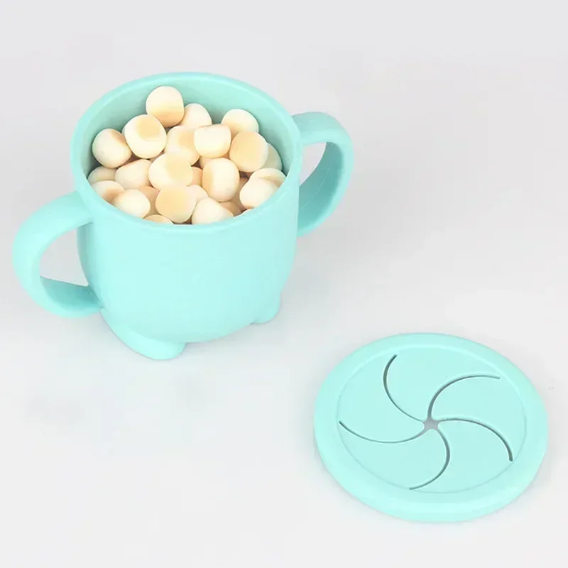 Taza para niños, caja de almacenamiento de alimentos de silicona, taza para sorber de Color sólido, contenedor de aperitivos portátil para niños con