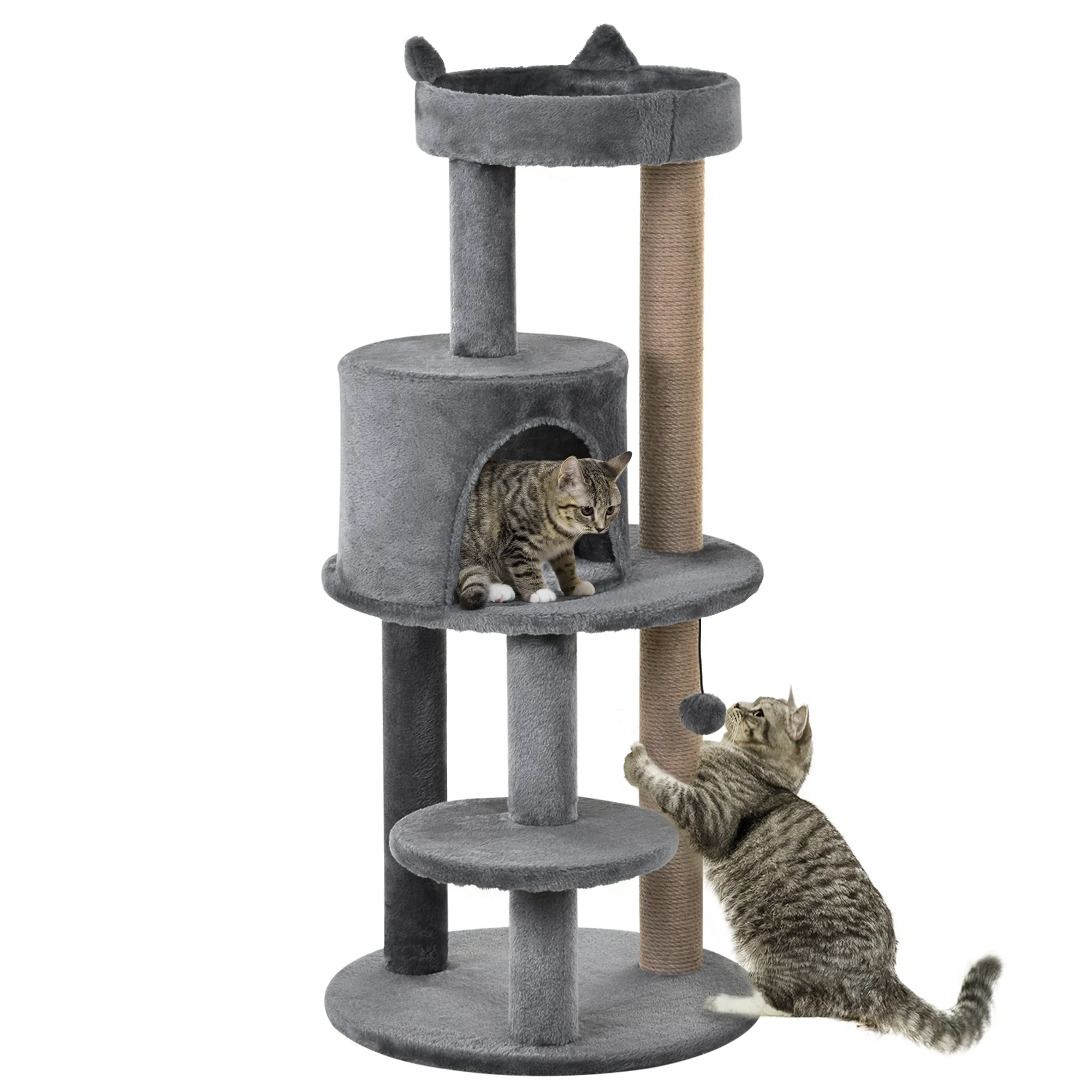 PawHut cat scraper tree 104 cm cat scraper with platform shelter Sisal posts and hanging ball 48x48x104 cm