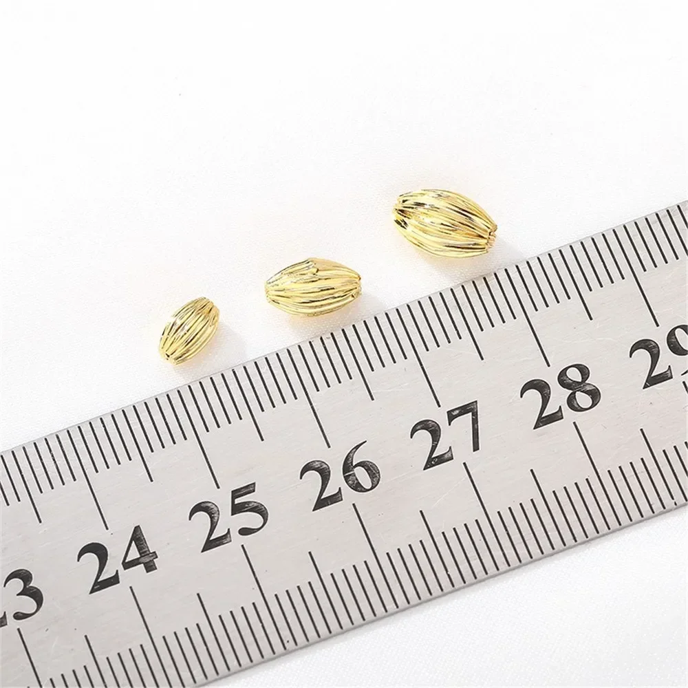Cuentas de arroz recubiertas de oro de 14 quilates, cuentas a rayas, cuentas dispersas, hechas a mano, hacer pulseras, collares, accesorios de materiales de joyería
