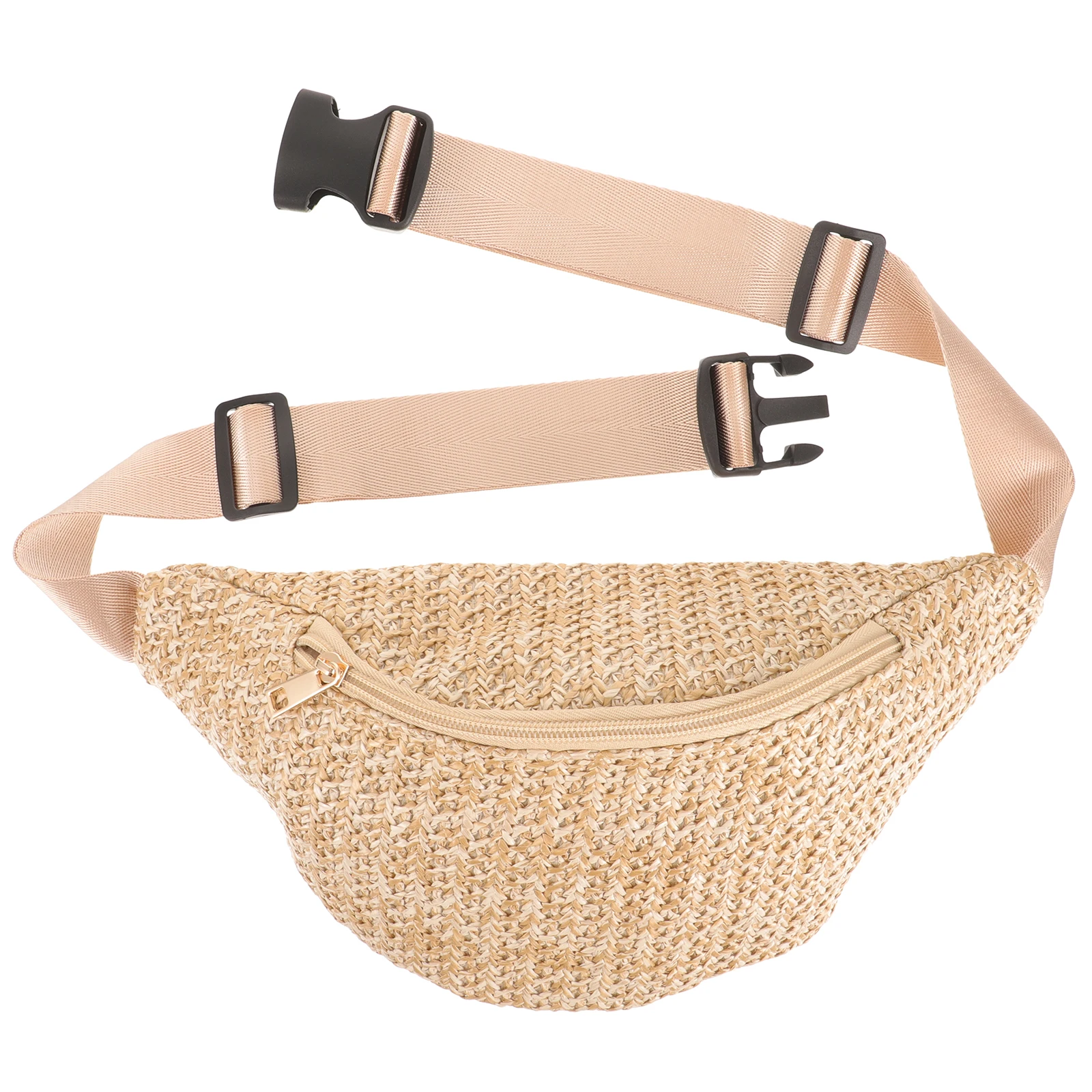

Straw Bag Summer Fanny Pack Chest Bag Coffee Color Lightweight Portable Storage Pouch Trendy Outdoor Activity
