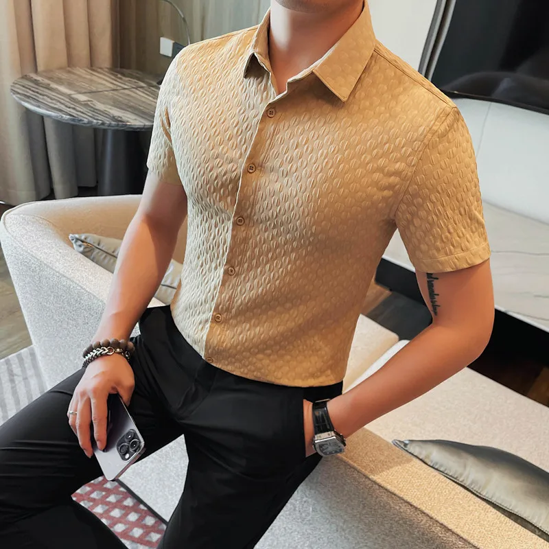 Summer Polka Dot Shirt for Men Slim Fit Half Sleeve Casual Shirts Breathable Comfortable Business Social Blouse Men Clothing