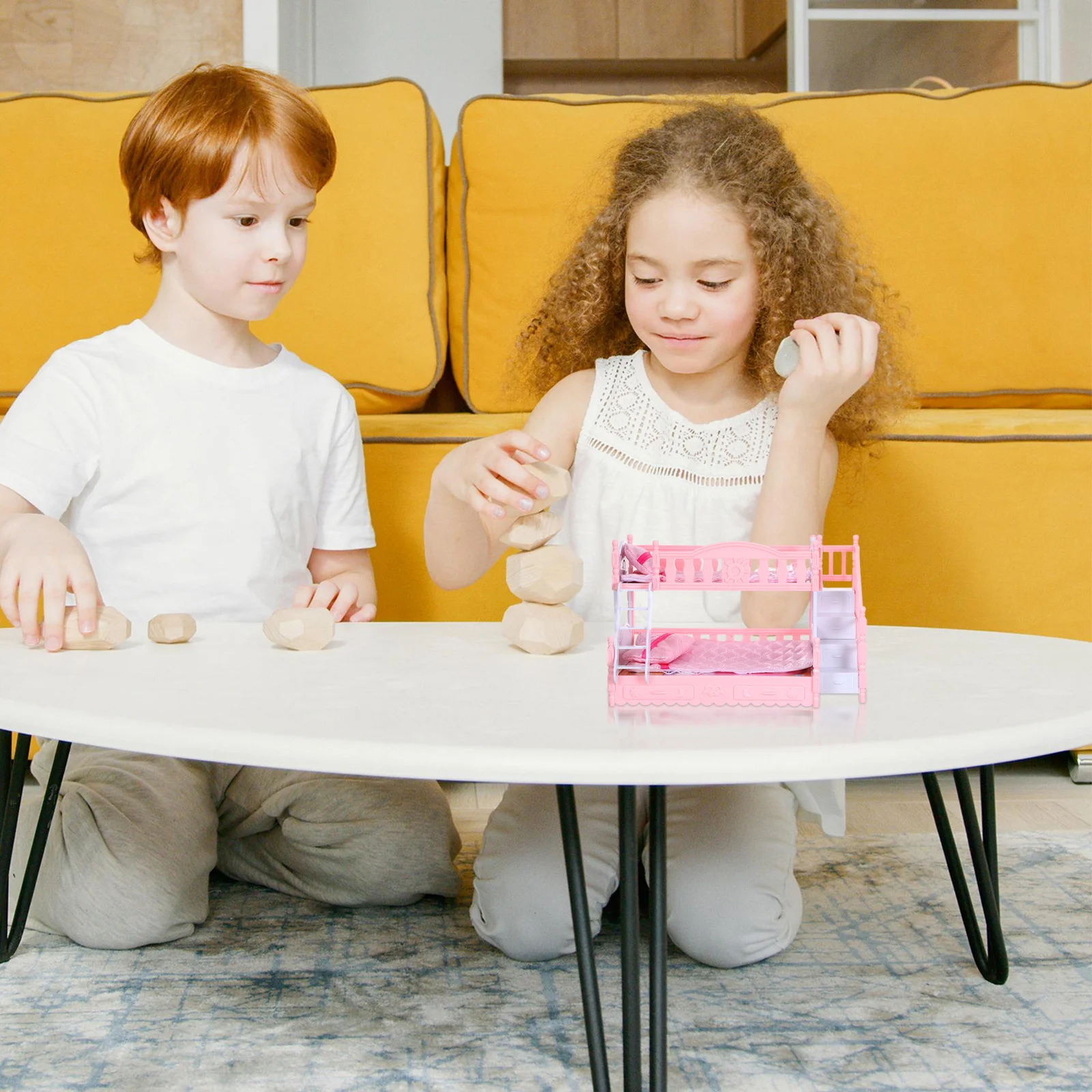 1 Juego de 1 Juego de litera para casa de muñecas 1:12, Mini muebles para niños, juego realista, simulación segura y duradera, decoración de habitación, juego de dormitorio