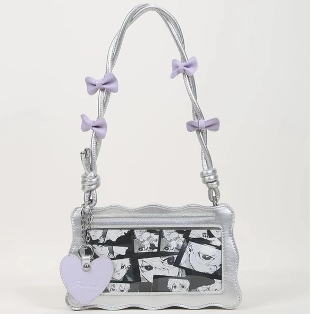 

Kawaii Lolita, японская черная прозрачная сумка Itabag с милым бантом, сумка на плечо, подмышки, женская новинка 2025, модная маленькая квадратная сумка