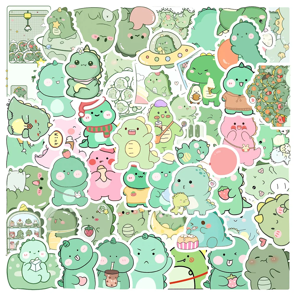 

50pcs Cute Green Dinosaur Stickers For Scrapbook Stationery Scrapbooking Material Laptop Kawaii Sticker Vintage Craft Supplies