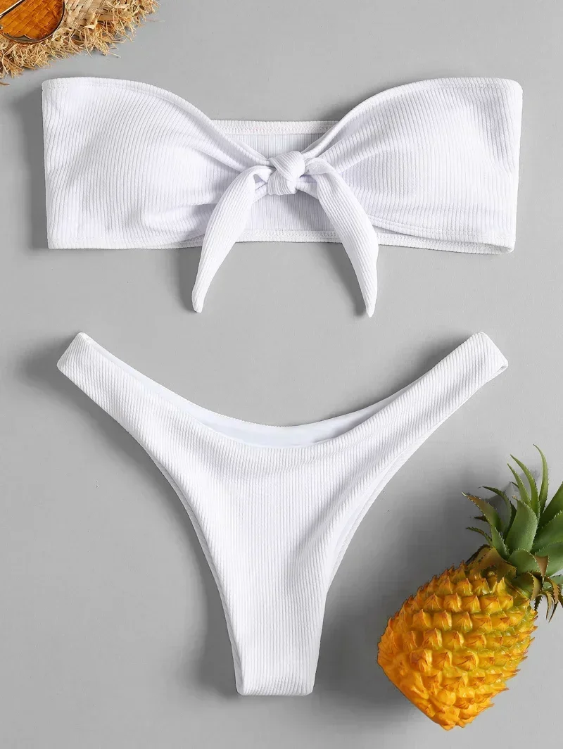 Sexy Tube Top Bow Split Damski strój kąpielowy bikini Kąpielówki Strój kąpielowy dla dziewczynki Biquini Traje De Bano Spodnie Bikini Badeanzug