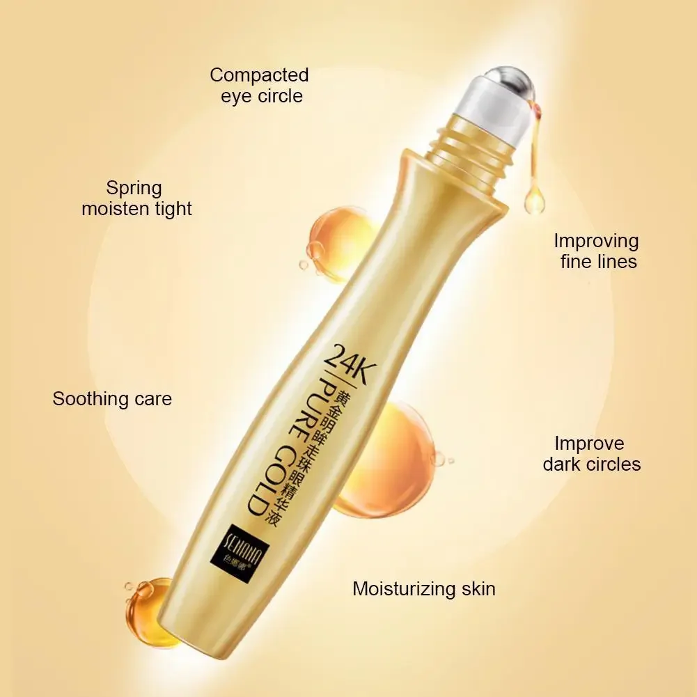 Crema hidratante para ojos, rodillo de oro de 24K, antiarrugas, eliminación de ojeras, suero para el cuidado de los ojos, 15ml