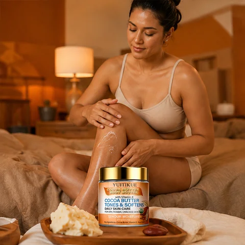 YUITIKUE Natural Cocoa Butter Body Butter, Shea Butter Vitamin E 72H Moisturizer for Dry Cracked Skin 100g
