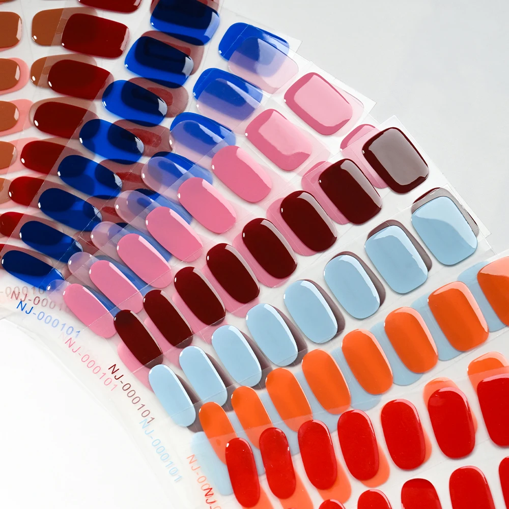 16tips Red Semi-Cured Nail Wraps Nail Strips Self-adhesive Simple Full Cover Stickers For Nails Need UV Lamp Press On Nails