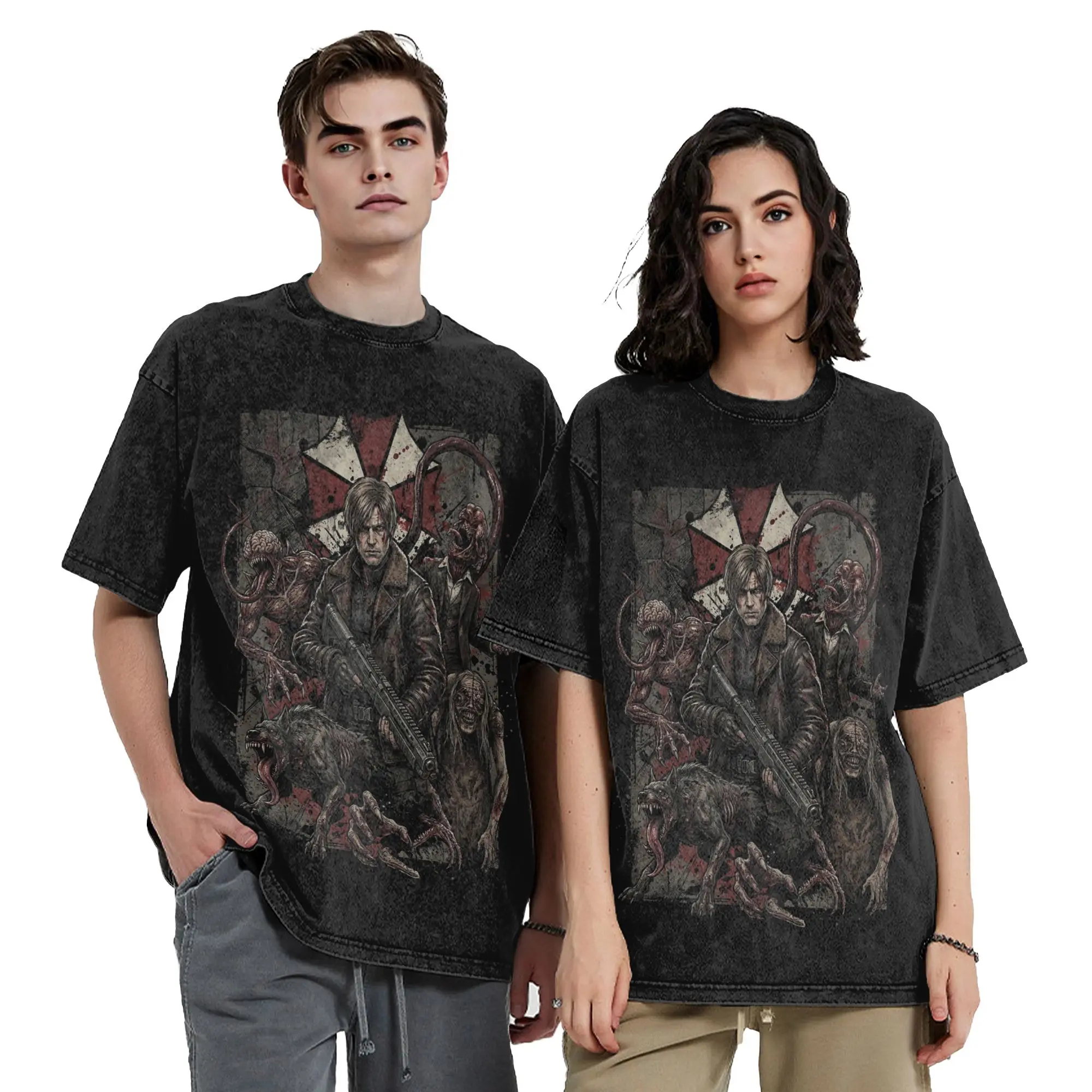 Residents Evils Requiem Washed T Shirts Streetwear Hip Hop Cool T-Shirt  Tees for Men Women Short Sleeve Harajuku Printed