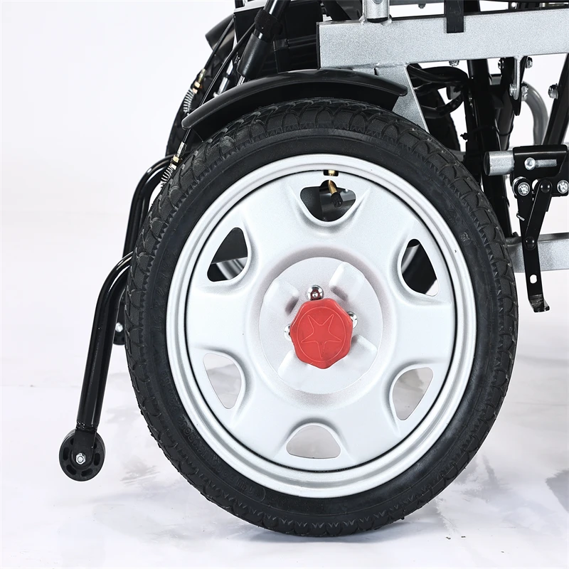 Sedia a rotelle elettrica pieghevole portatile stile reclinabile con schienale alto con controllo joystick per anziani e disabili