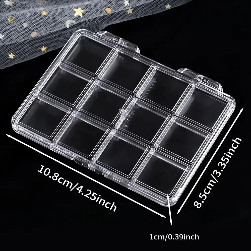 New 12/15/24Grids Nail Art Storage Box Transparent Nail Art Storage Tools Empty Storage Box Divider Rhinestones Rectangle Case