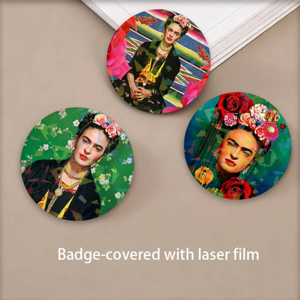 Art F-Frida K-Kahlo Round Badge for Backpack Accessories Laser Lapel Pins Jewelry Gifts