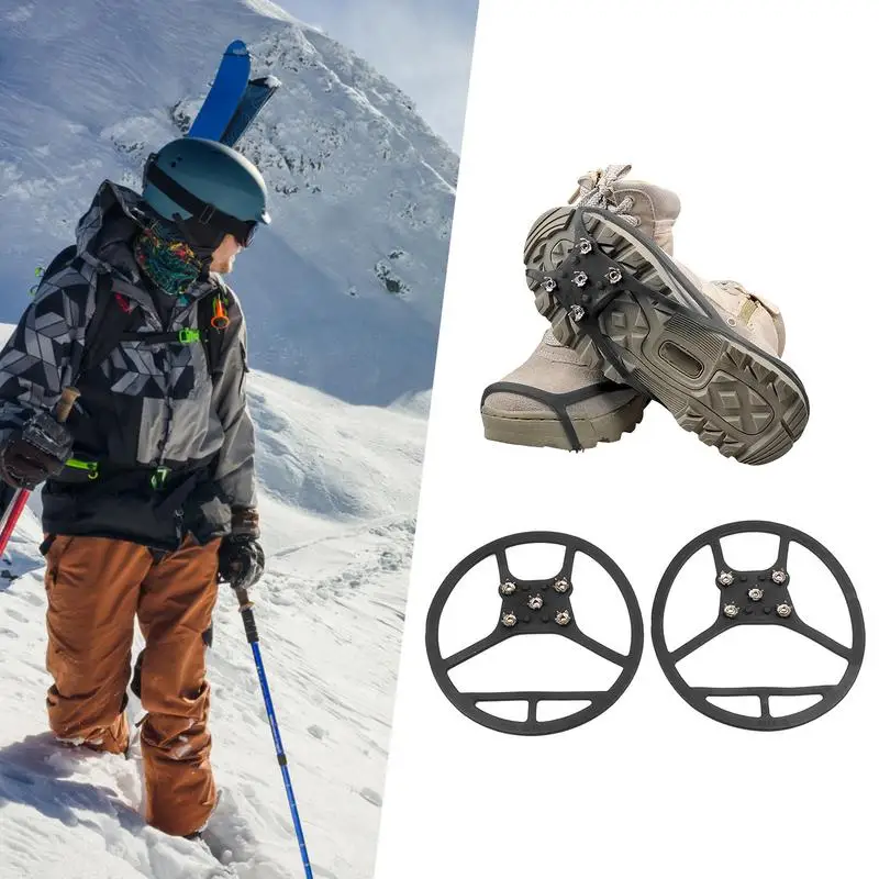 Strong Grip 5 Studs Anti-Skid Snow Ice Climbing Spikes Ice Grips Cleats Crampons Winter Climbing Anti Slip Shoes Cover Ice