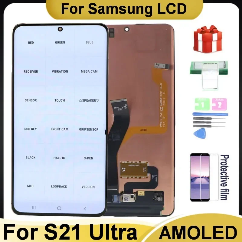 

6.8" AMOLED For Samsung S21 Ultra 5G G998 G998U G998B Display Touch Screen Digitizer For Samsung S21Ultra G998N LCD 100% testing