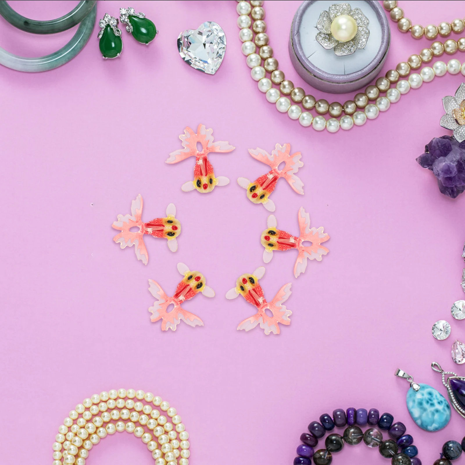 

6 Pcs Colored Goldfish Pendants Cute Charms for Bracelets Resin Necklace Jewelry Making Figurine Earrings