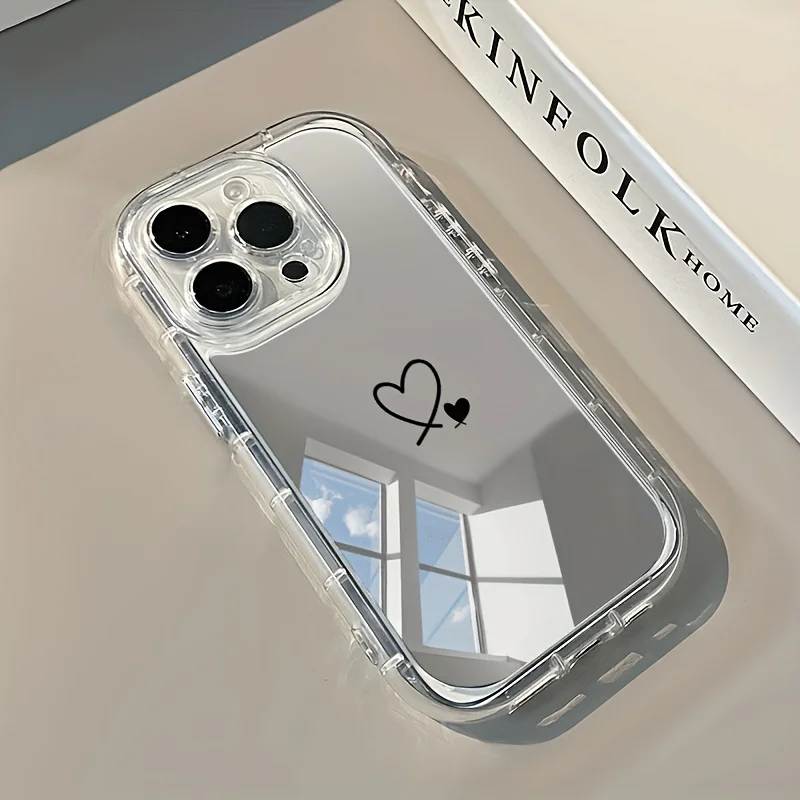 Line Love Collection Mirror surface phone case for iPhone 17 16 15 14 13 12 11 ProMax Pro Plus Air Women's makeup Dropresistant