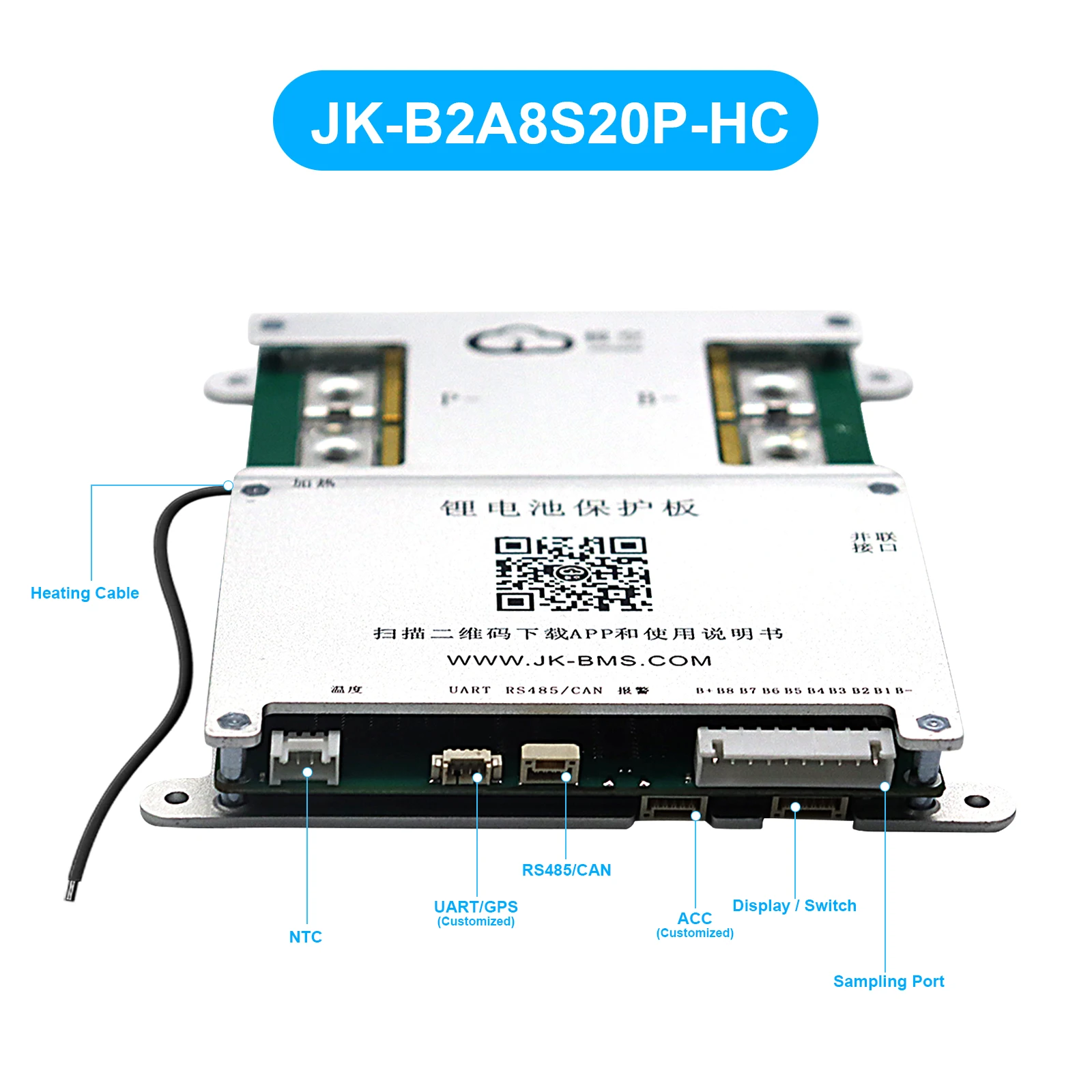 JIKONG V19 JK BMS 4S-8S-24S Smart BMS BT APP RS485 CAN HEAT 0.4A-2A 12V-100V Active Balance BMS for Li-Ion lifepo4 LTO Battery