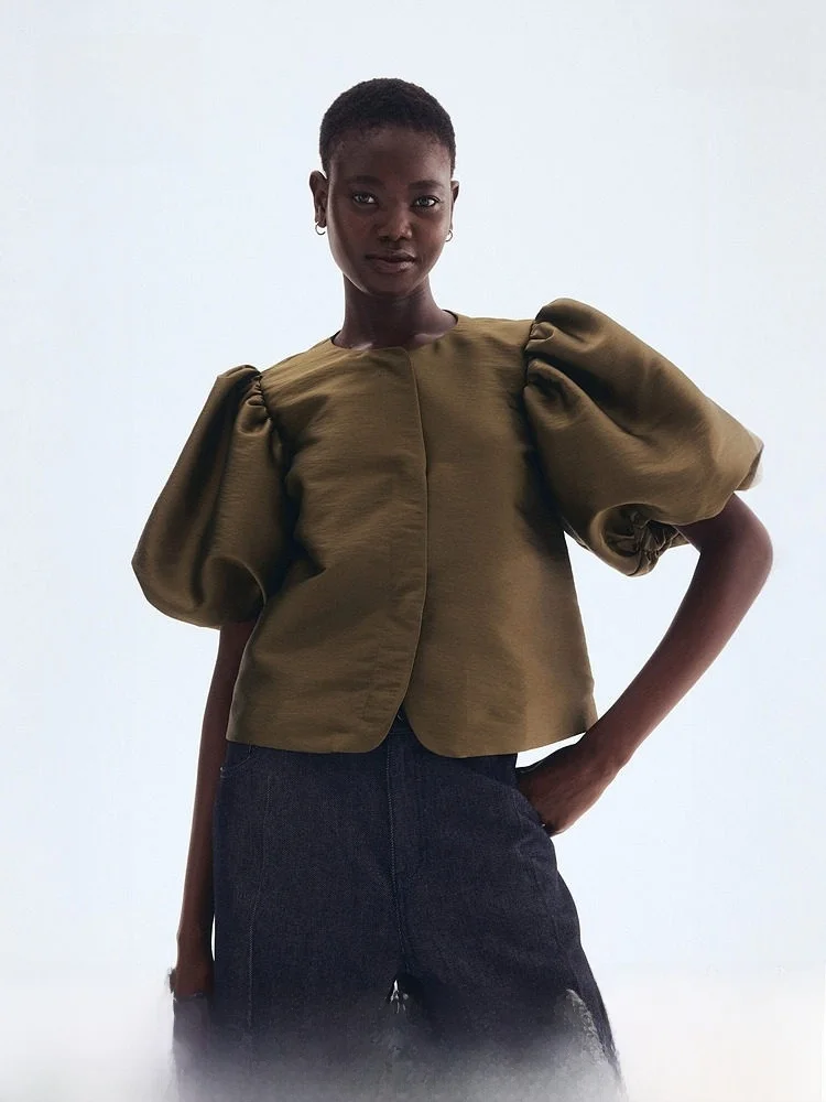 

Faionable ort Sve Lantern Sve irt Women's Spring Season Collarl Dr Ele Quali Top H&M 243075