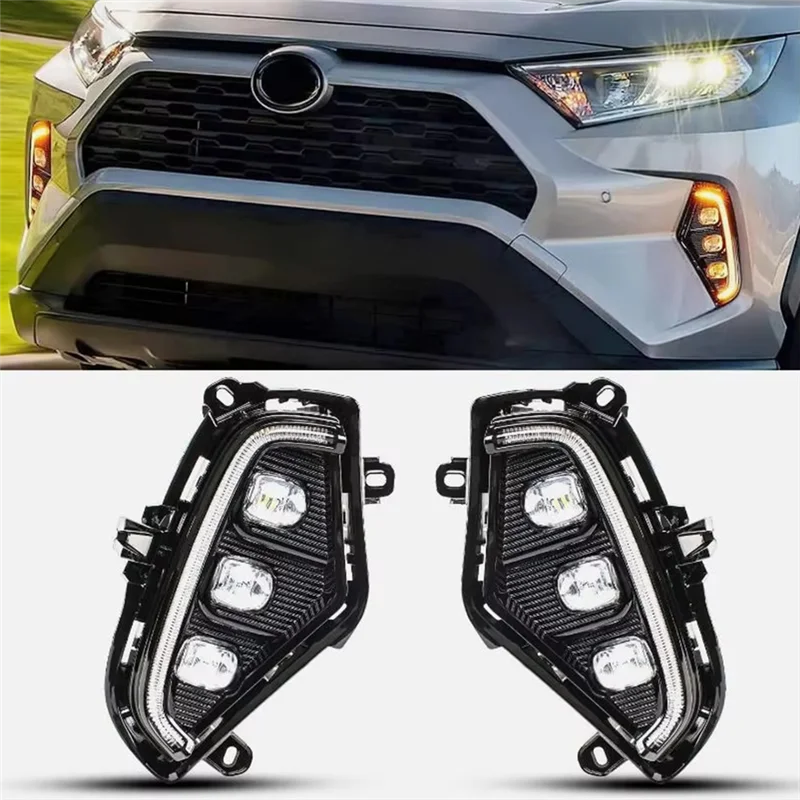 1 زوج لتويوتا RAV4 2019-2022 متوافق LED النهار تشغيل ضوء بدوره مصباح إشارة اكسسوارات السيارات