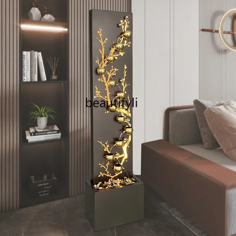 Modern light luxury living room water curtain wall large floor-to-ceiling flowing water ornament entrance advanced decoration