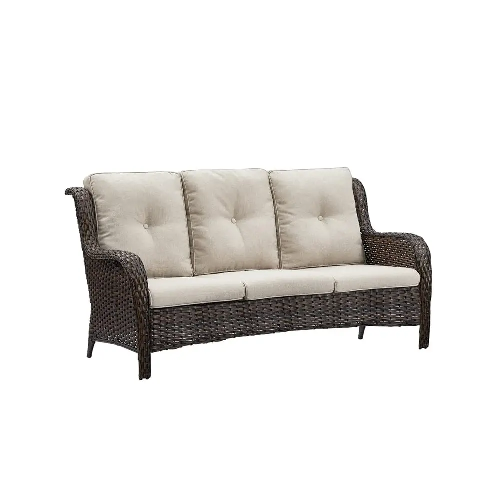 

3-Seat Outdoor Wicker Sofa Pe Rattan Patio Couch With Cushions,Deep Seat High Curved Ba Armset Patio Sofa
