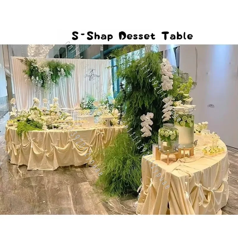 Metal Curved Serpentine Design Party Table, Portable Display Stand for Outdoor Picnic, Wedding, Banquet and Event Decoration