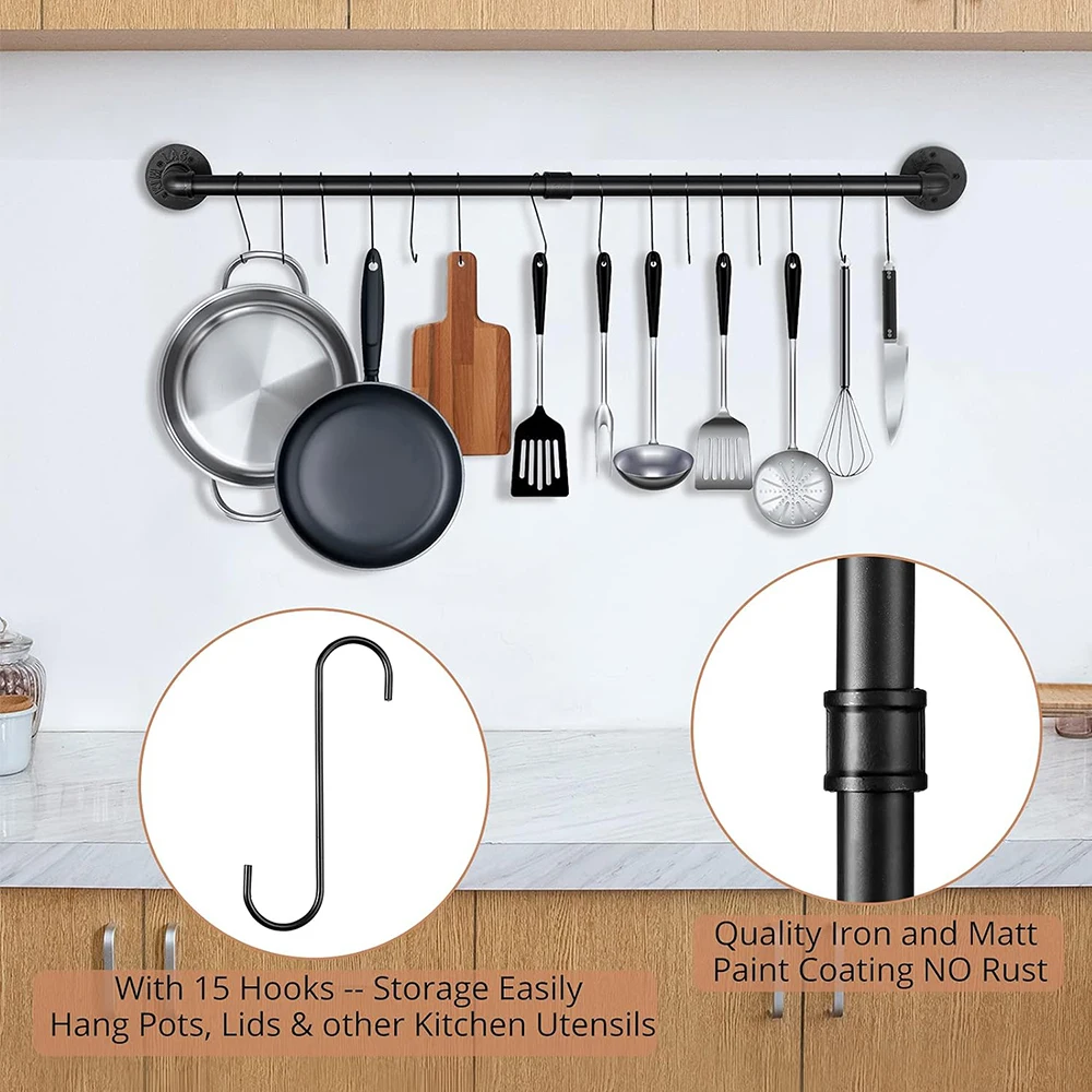 Wall Mounted Storage Rack with 10 Hooks Pan Pot Lid Shovel Spoon Organizer Hanging Iron Rack Kitchen Utensils