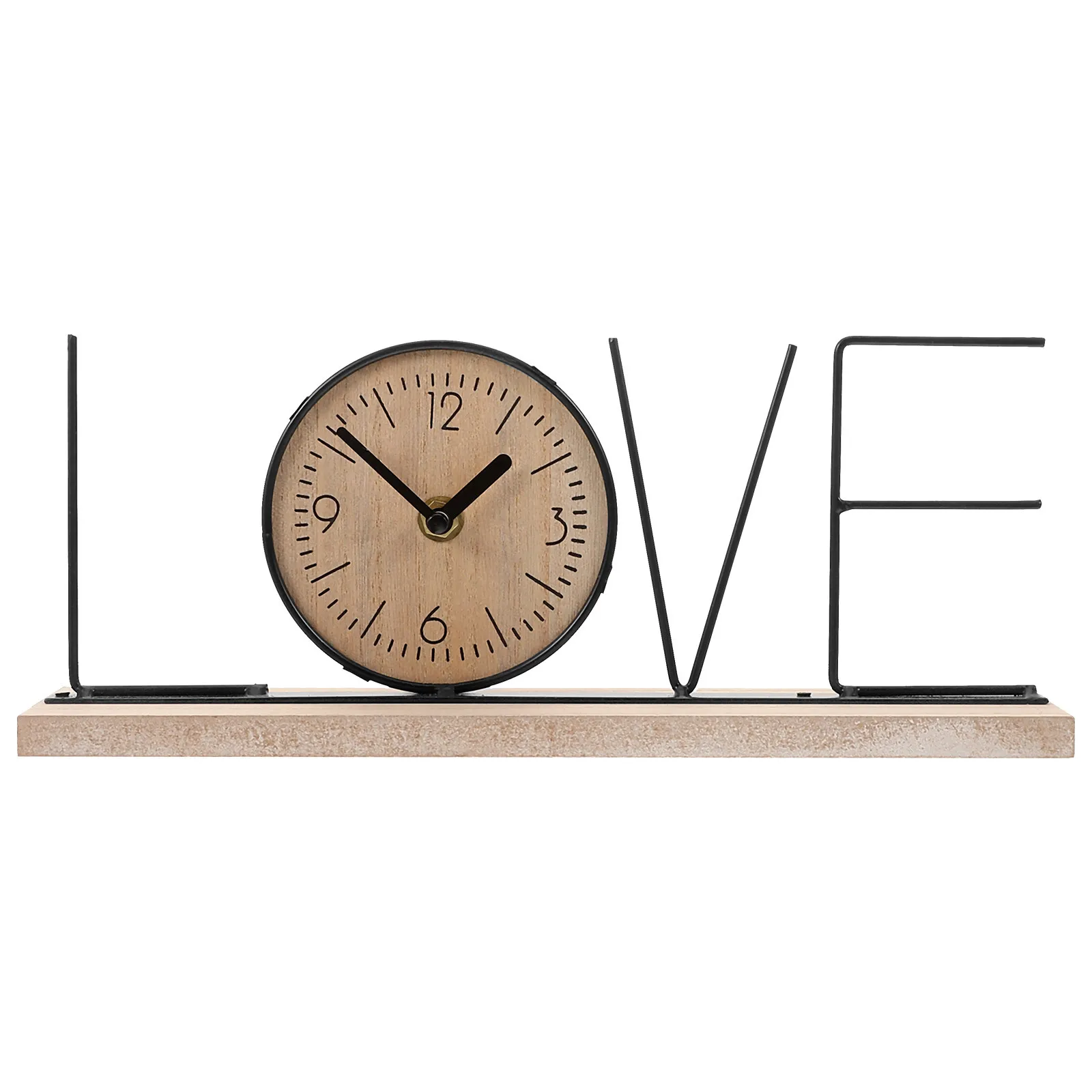 

Desktop Retro Silent Clock Wooden Base Classical English Letter Table Clock Decorative Home Office Desk Shelf Decor