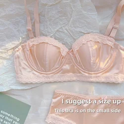 Plus Size Seamless Satin Silky lingerie Thin little bra with push-up and anti-sagging pull-back bra