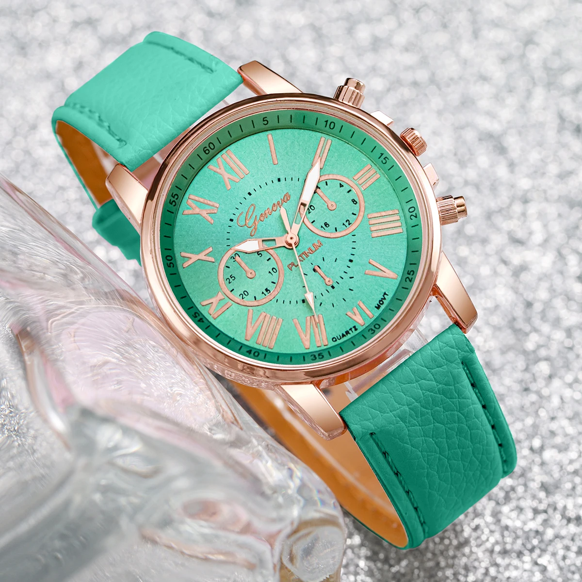 5PCS/Set Fashion Roma Dial Women\'s Quartz Watch Leather Band Wrist Watches Jewelry Set（Without Box）