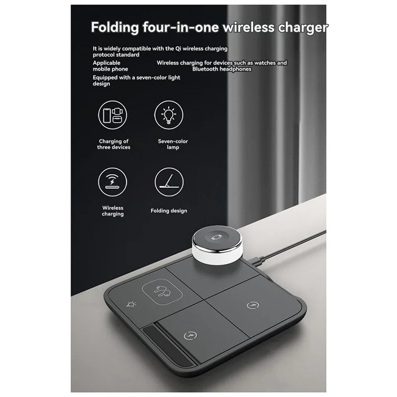 4-in-1 opvouwbare draadloze oplader Desktoptelefoonhouder Compacte draagbare mobiele telefoon draadloze oplader