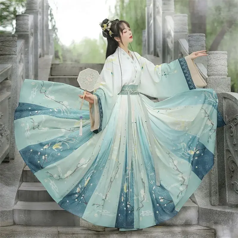 Costumes Hanfu de style chinois pour femmes, broderie florale, robes dégradées, princesse traditionnelle des Prairies, financièrement vintage, tenues 03